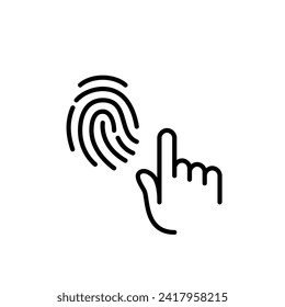 Tapping finger to activate fingerprint recognition technology. Pixel perfect, editable stroke icon