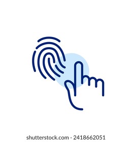 Tapping finger to activate fingerprint recognition technology. Pixel perfect, editable stroke icon