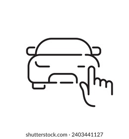 Tapping finger on a car. Car sharing or taxi app. Pixel perfect, editable stroke