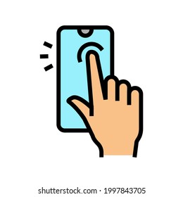 tapping with finger smartphone screen color icon vector. tapping with finger smartphone screen sign. isolated symbol illustration