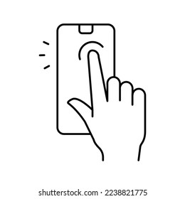 tapping with finger smartphone screen line icon vector. tapping with finger smartphone screen sign. isolated contour symbol black illustration