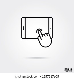 gesto giratorio en la ilustración vectorial de la línea de pantalla del tablet. Símbolo de medios y entretenimiento.