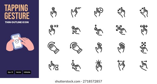 Gesto de golpeteo delgado icono de contorno conjunto de diseño de Vector bueno para el Web y el App móvil