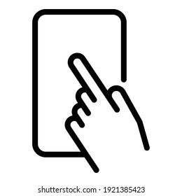 Tapping on smartphone icon. Outline tapping on smartphone vector icon for web design isolated on white background