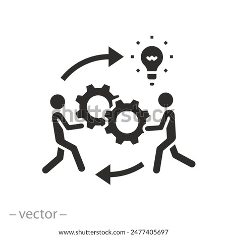 tapply team strategy icon, innovation implemen, automation process, business idea execution, flat symbol on white background - vector illustration