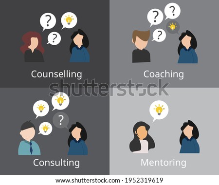 TAPS model with coaching, counselling, coaching and mentoring with icon