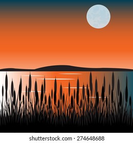 The Taps on lake with bulrush.Vector illustration