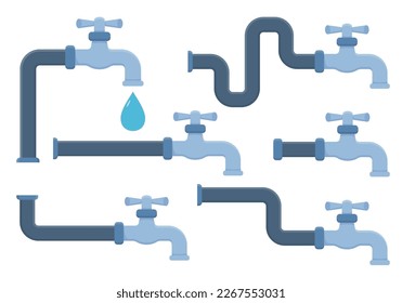 Grifos con tuberías de diferentes formas sobre fondo blanco, ilustración de eps10 vectoriales