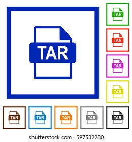 TAR file format flat color icons in square frames on white background