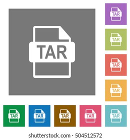 TAR file format flat icons on simple color square background.