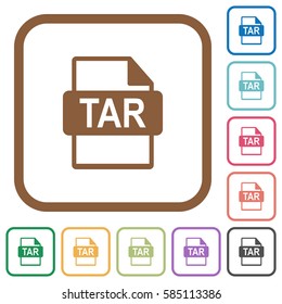 TAR file format simple icons in color rounded square frames on white background