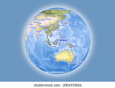 Tarakan-Indonesia is shown on vector globe map. The map shows Tarakan-Indonesia 's location in the world.