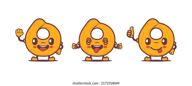 Taralli cartoon. italian snack vector illustration, with different poses and expressions. isolated on a white background