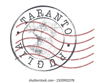 Taranto, Province of Taranto, Italy Stamp Map Postal. Silhouette Seal Roads and Streets. Passport Round Design. Vector Icon. Design Retro Travel National Symbol.