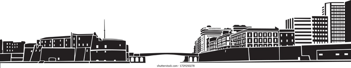 Taranto travel destination vector skyline city silhouette with Swing Bridge and Aragonese Castle. Puglia, Italy