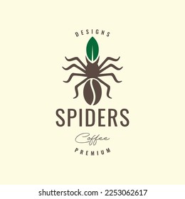 tarantula spider with coffee bean leaves nature vintage hipster logo design vector icon illustration template