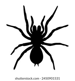 Silueta de araña tarántula, ilustración, Vector sobre un fondo blanco. Espeluznante insecto venenoso araña, fondo de aracnofobia.