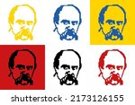 Taras Shevchenko Ukrainian writer vector portraits collage with ukrainian national colors