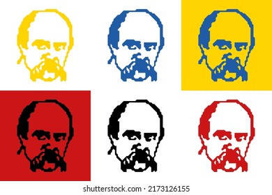 Taras Shevchenko Ukrainian writer vector portraits collage with ukrainian national colors