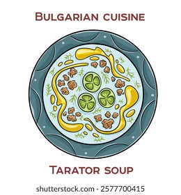 Tarator is a refreshing cold Bulgarian soup made with yogurt, cucumbers, dill, garlic, and crushed walnuts, served chilled as a summer favorite.