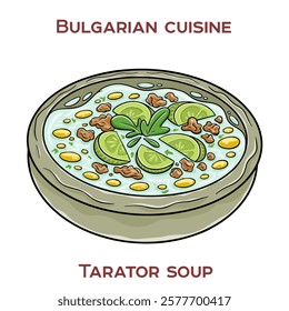 Tarator is a refreshing cold Bulgarian soup made with yogurt, cucumbers, dill, garlic, and crushed walnuts, served chilled as a summer favorite.