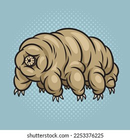 Tardigrade water bear moss piglet micro animal pinup pop art retro vector illustration. Comic book style imitation.