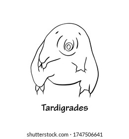 Tardigrades, known colloquially as water bears or moss piglets outline vector silhouette isolated on white.