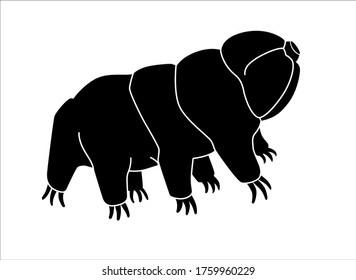 Tardigrades silhouette - stock illustration for logo or sign with microscopic animal. The Black Silhouette of Tardigrades or a small water bear is a very small invertebrate. Eutardigrada.