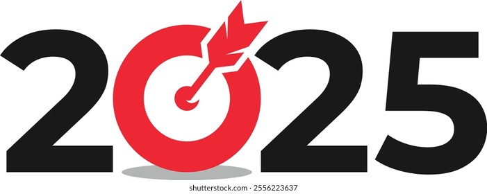 Target 2025 New Year, Bullseye 2025, New Year Target Vector in Clean and Flat Design Style.