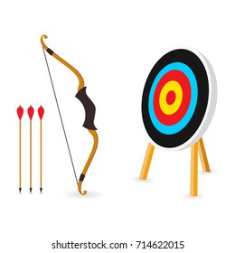 target with 3 arrows. Dart arrow hitting center target on white background, flat vector illustration