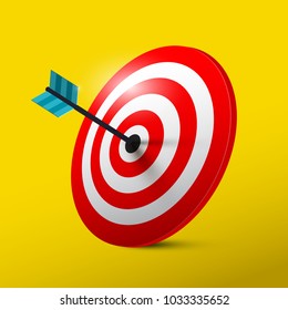 Target 3D Symbol with Dart. Vector Dartboard Icon.