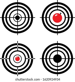 Target. 4 target shapes with a red apple in the center. Vector illustration
