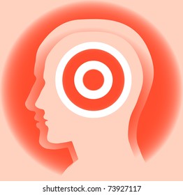 Target. Abstract image of a silhouette of a man's head with the target. Symbolize the goal for knowledge ...