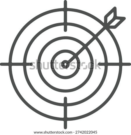Target Accuracy Icon – Arrow Hitting Bullseye – Precision, Goal Achievement, Focus, Success Symbol Vector