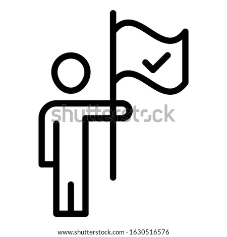 Target Achieved Cocnept, Man holding the Pennat flag after target accomplishing on white background,  Motivational Symbols