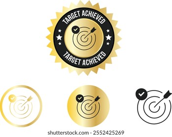 Target Achieved Icon Set - Gold, Silver, Black, Line Art - Success, Achievement, Goal