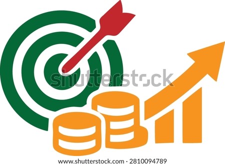 Target achievement with financial growth chart and coins, representing business success, investment, profit, and marketing goals.