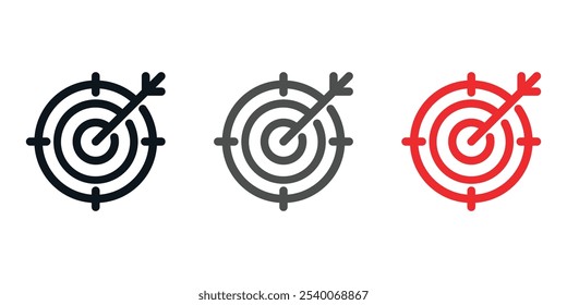 Target achievement icon. Bold Business black arrow icon. archery competition concept. business and finance goal setting. planning, progress, strategy, solution and success symbols.