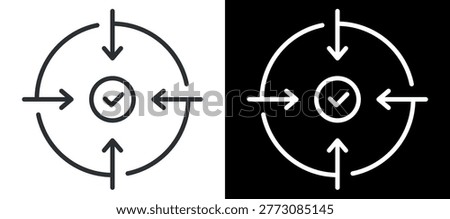Target achievement icon with check mark and arrows indicating success