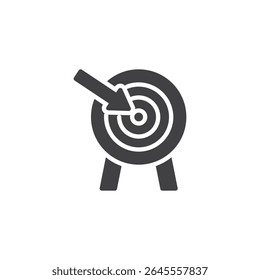 Target achievement solid icon. glyph style vector icon with an arrow hitting a target. This solid icon is a symbol of goal setting and success in teamwork.