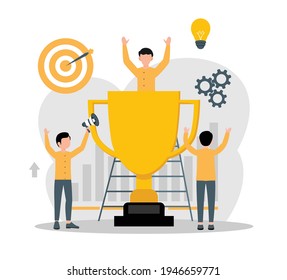 Trabajo en equipo de logro de objetivo en diseño plano