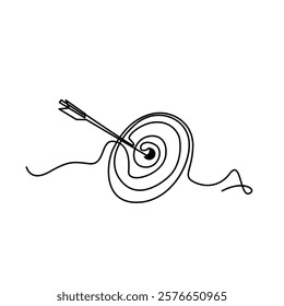 Target Acquisition Vector Icon Design. A dart hitting dartboard one line art drawing.