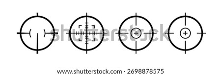 Target aim gun icon vector symbol. Target sight bullseye crosshair scope sniper shoot focus.