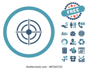 Target Aim icon with free bonus pictograph collection. Vector illustration style is flat iconic bicolor symbols, cyan and blue colors, white background.