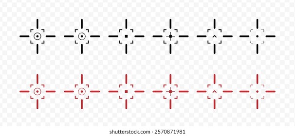 Target and aim icon. Aim gun big set. Red Crosshair. Shooting of firearms. Precisely target. Successfully target. Guidance on the target