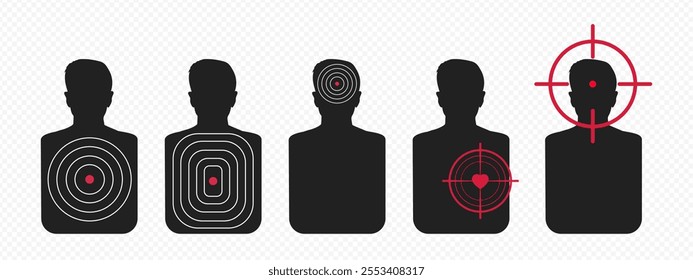 Target and aim icon. Aim gun. Firing range. Red Crosshair. Shooting of firearms. Moving target. Successfully target. Shooting range