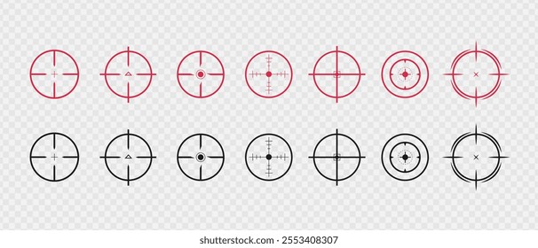 Target and aim icon. Aim gun. Red Crosshair. Shooting of firearms. Precisely target. Successfully target. 8x scope	
