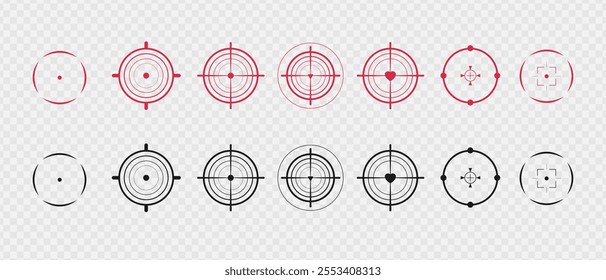Target and aim icon. Aim gun. Red Crosshair. Shooting of firearms. Precisely target. long-range sights. Militarty sniper	
