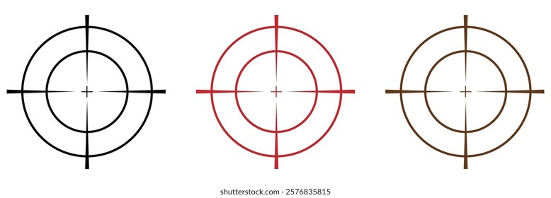 Target and aim icon set, crosshair, bullseye vector, precision, accuracy, and focus icon for aiming, archery, shooting, or navigation . Vector Illustration .