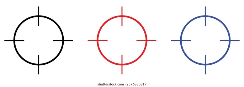 Target and aim icon set, crosshair, bullseye vector, precision, accuracy, and focus icon for aiming, archery, shooting, or navigation . Vector Illustration .